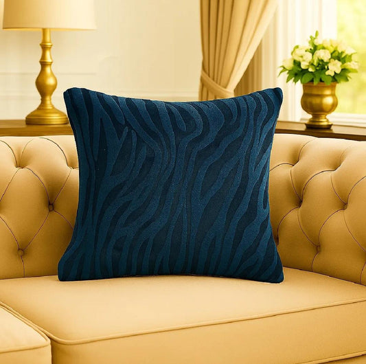 BLUE ZEBRA VALVET CUSHION COVER SQUARE PATTERN 16, 18 and 20 INCHES