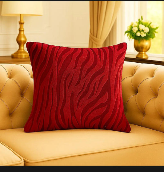 RED ZEBRA VALVET CUSHION COVER SQUARE PATTERN 16, 18 and 20 INCHES