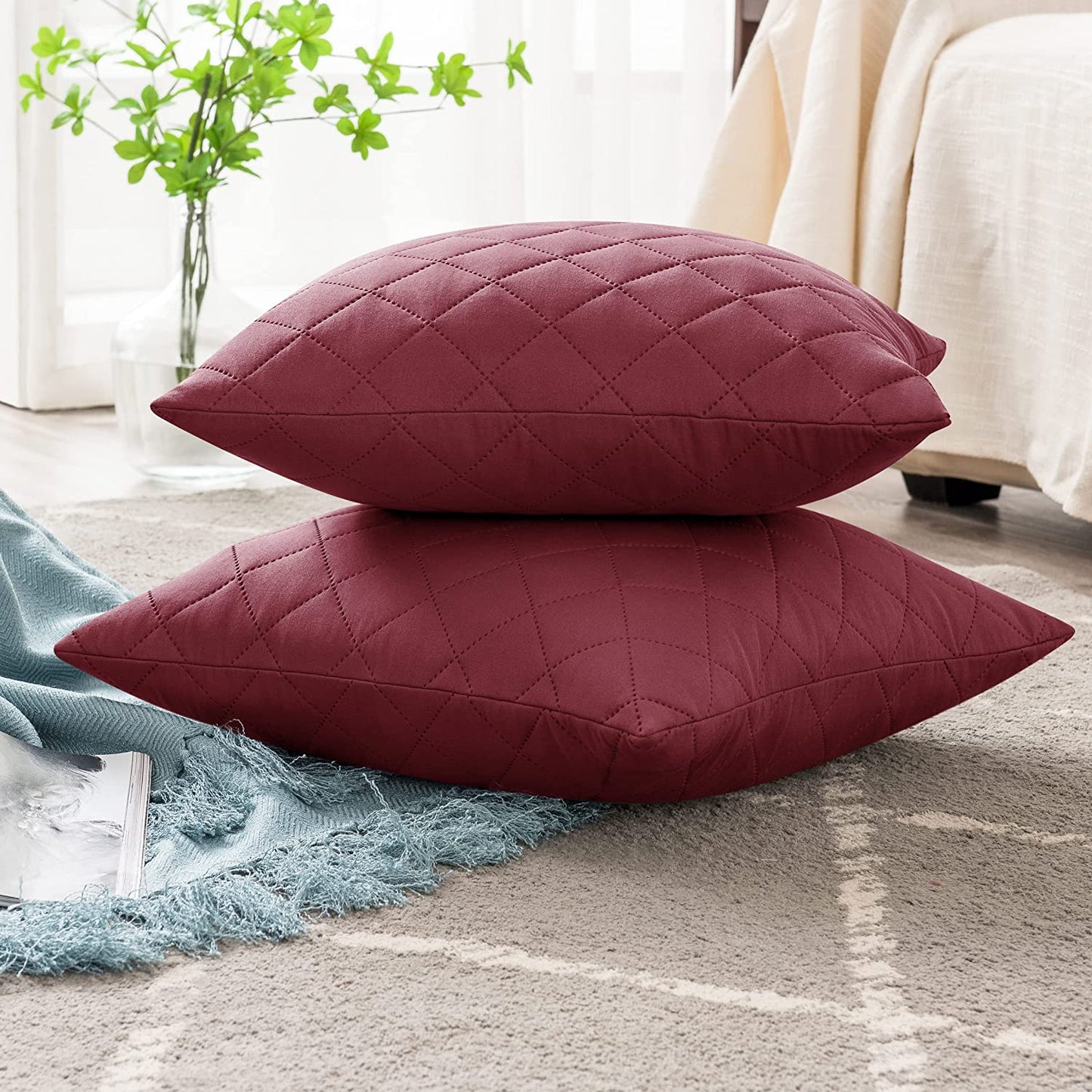 18X18 INCHES QUILTED CUSHION COVER SQUARE PATTERN